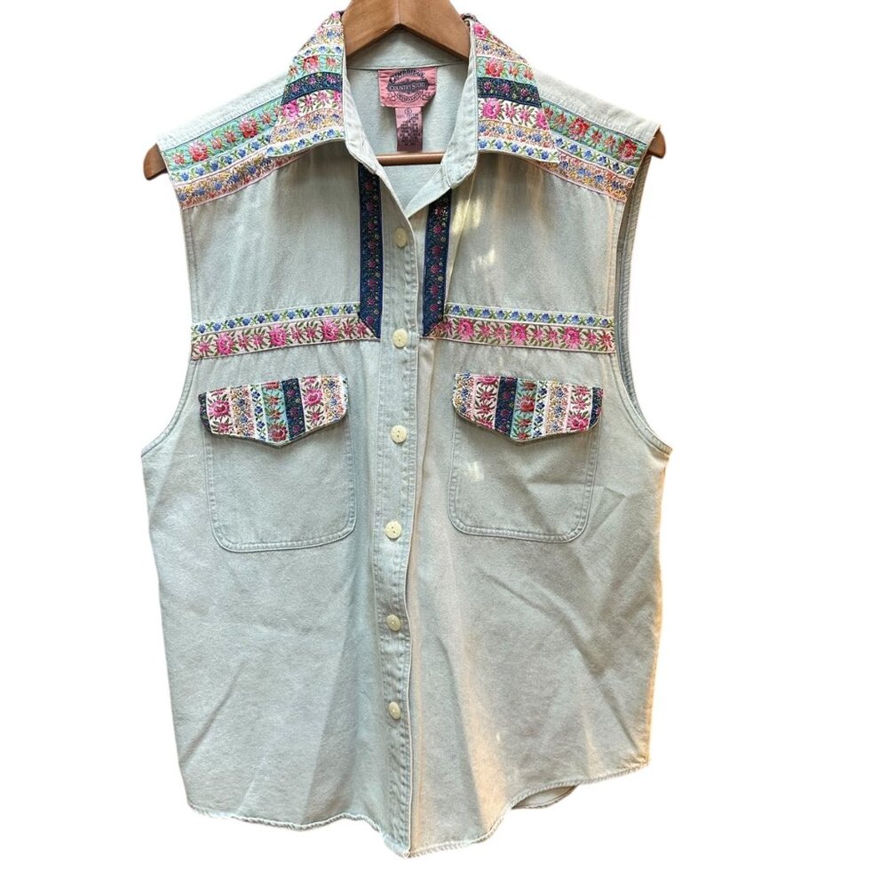 Vintage Cambridge Country Store Embroidered Denim Shirt Western Cowgirl Size 8‎